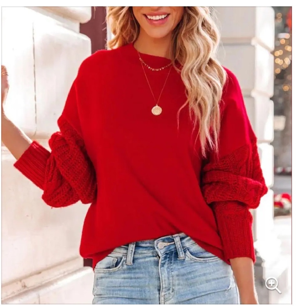 Vici red cable knit sleeve sweater size large